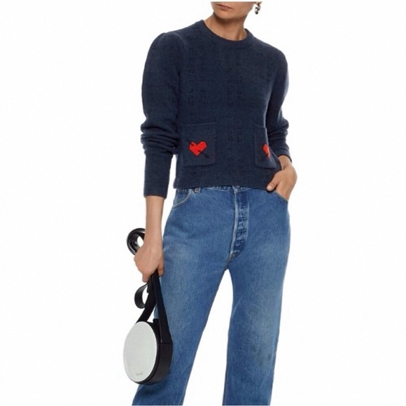 Ganni Waterly Jacquard Pullover In Navy, M - Picture 10 of 11